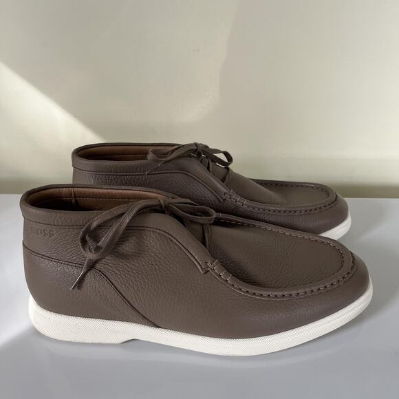 BOSS Chukka Ankle Boots Mens Size 8 EU 41 Brown Leather Moc Toe Lace Up 50536227 - Picture 2 of 10